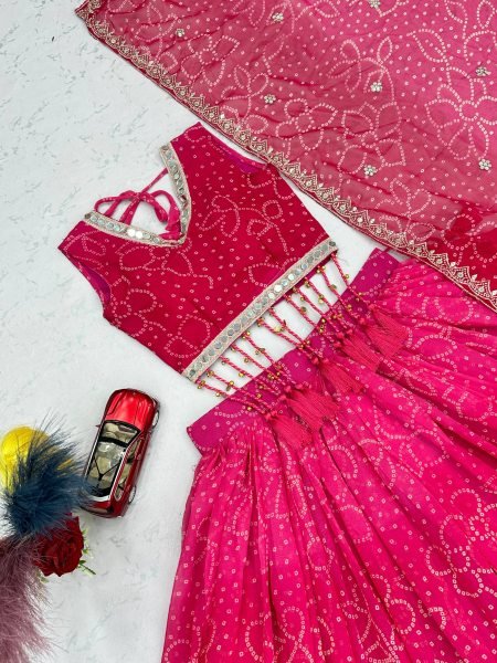 Navratri Pink 6 Meter Flair Fox Georgette Lehenga with Heavy Lace Work for Bulk Order Navratri Lehnega Choli
