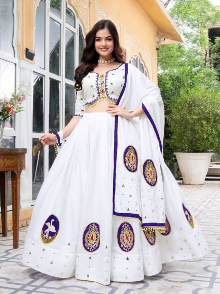 Navratri Ready Muslin Lehenga with Real Mirror Work   Traditional Embroidery Perfect for Dandiya Raas  Lehenga