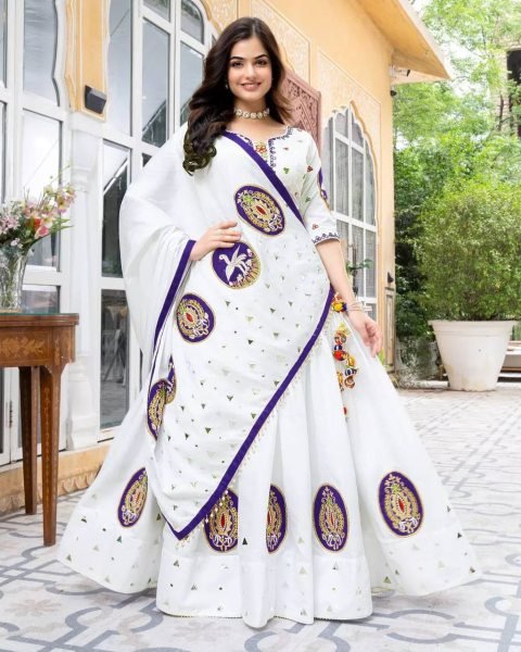 Navratri Ready Muslin Lehenga with Real Mirror Work   Traditional Embroidery Perfect for Dandiya Raas Navratri Lehnega Choli