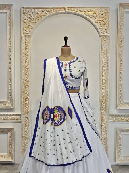 Navratri Ready Muslin Lehenga with Real Mirror Work   Traditional Embroidery Perfect for Dandiya Raas Navratri Lehnega Choli