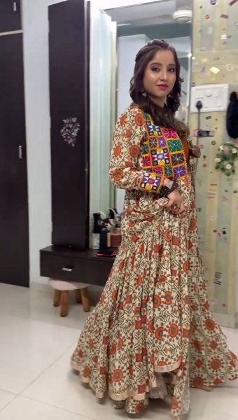 Garba Ready Cotton Mirror Lehenga with Kachchi Shrug Navratri Special Navratri Lehnega Choli