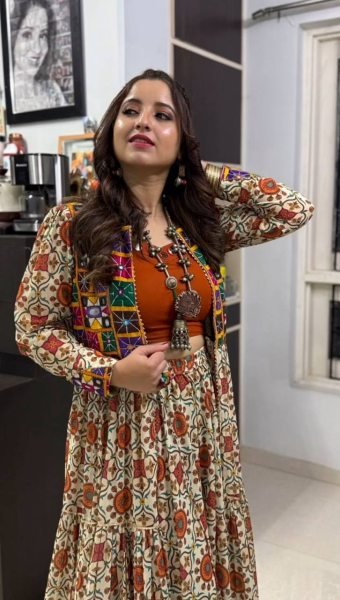 Garba Ready Cotton Mirror Lehenga with Kachchi Shrug Navratri Special Navratri Lehnega Choli