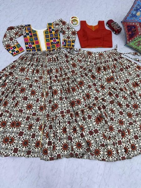 Garba Ready Cotton Mirror Lehenga with Kachchi Shrug Navratri Special Navratri Lehnega Choli