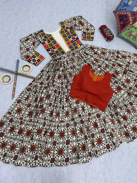 Garba Ready Cotton Mirror Lehenga with Kachchi Shrug Navratri Special Navratri Lehnega Choli