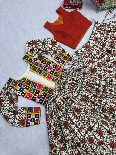 Garba Ready Cotton Mirror Lehenga with Kachchi Shrug Navratri Special Navratri Lehnega Choli