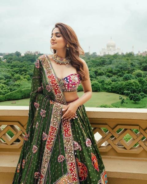Navratri Special Green Color Mirror Work Lehenga Choli with Dupatta At Wholesale Rate Navratri Lehnega Choli