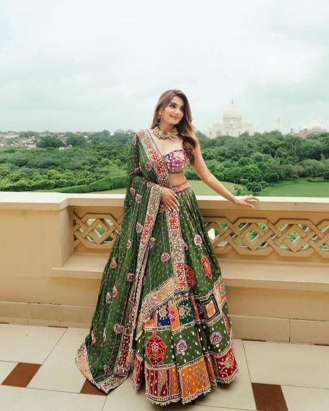 Navratri Special Green Color Mirror Work Lehenga Choli with Dupatta At Wholesale Rate Navratri Lehnega Choli