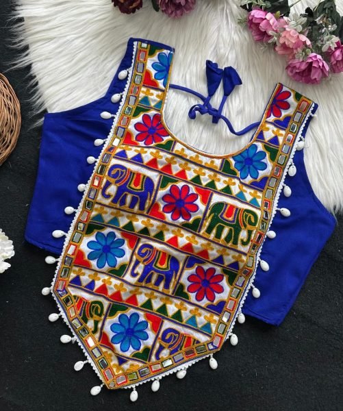 Navratri Special Halter Neck Blouse with Real Shell and Embroidery Work Dandiya Special Blouse Collection