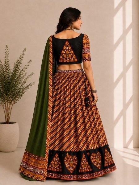 Navratri Special Multi Color Cotton Silk Lehenga Choli with Gamthi Butta and Mirror Work Navratri Lehnega Choli