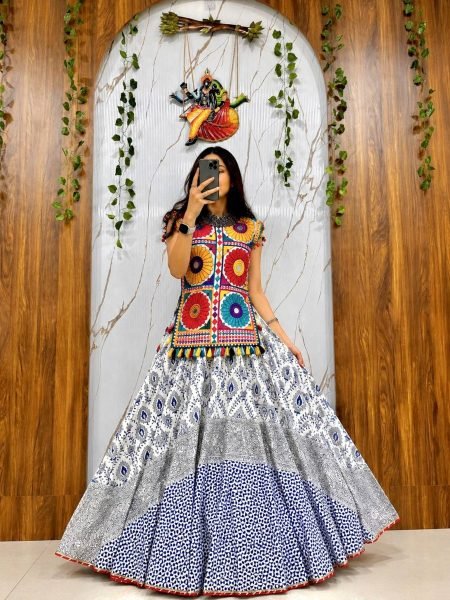 Navratri Special Muslin Cotton Chaniya Choli with Gamthi Mirror Work for Garba Wear  Lehenga