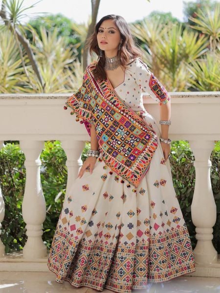 Navratri Special Muslin Lehenga Choli with Mirror Embroidery Wholesale Ready  Lehenga