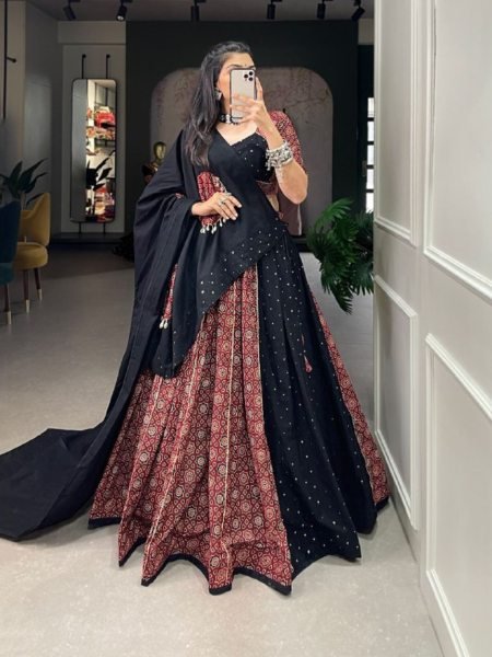 Navratri Special Pure Cotton Fully Stitched Lehenga Choli  Navratri Lehnega Choli
