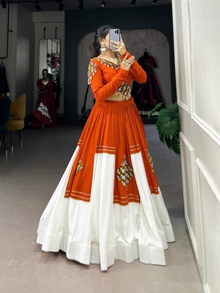 Navratri Special Pure Rayon Lehenga Set with Gamthi Patch Work and Gota Patti Touch Navratri Lehnega Choli