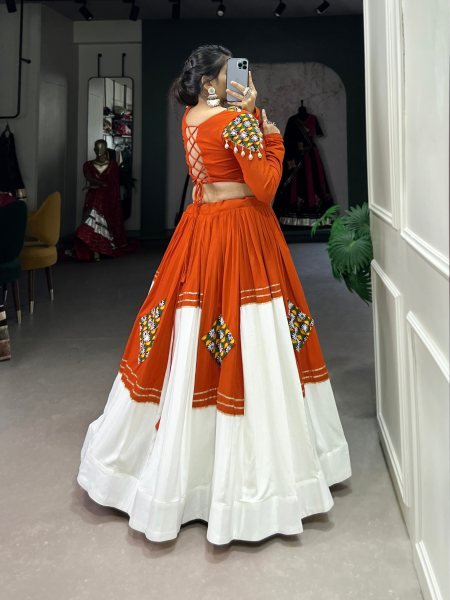 Navratri Special Pure Rayon Lehenga Set with Gamthi Patch Work and Gota Patti Touch Navratri Lehnega Choli