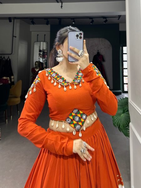 Navratri Special Pure Rayon Lehenga Set with Gamthi Patch Work and Gota Patti Touch Navratri Lehnega Choli