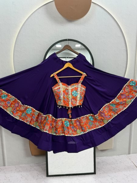 Navratri Special Purple Cotton Lehenga Choli with Embroidered Georgette Dupatta Navratri Lehnega Choli
