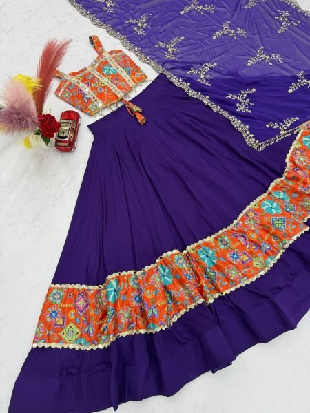 Navratri Special Purple Cotton Lehenga Choli with Embroidered Georgette Dupatta Navratri Lehnega Choli