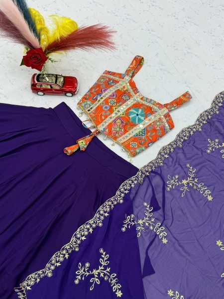 Navratri Special Purple Cotton Lehenga Choli with Embroidered Georgette Dupatta Navratri Lehnega Choli