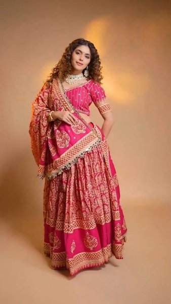 Navratri Special Red Printed Rayon Lehenga Choli with Real Mirror Work Navratri Lehnega Choli