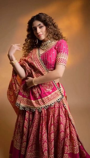 Navratri Special Red Printed Rayon Lehenga Choli with Real Mirror Work Navratri Lehnega Choli