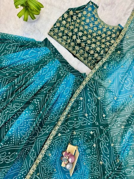 Navratri Special Teal Blue Printed Faux Georgette Lehenga with Canvas and Drawstring Navratri Lehnega Choli
