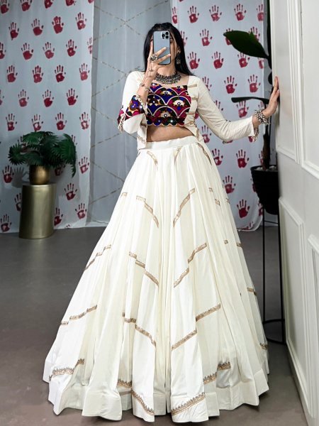 Navratri Vibes Mirror Gamthi Lehenga Choli Set with Embroidered Touch Ready to Wear  Lehenga