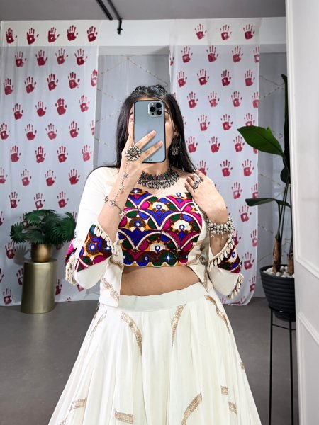 Navratri Vibes Mirror Gamthi Lehenga Choli Set with Embroidered Touch Ready to Wear Navratri Lehnega Choli