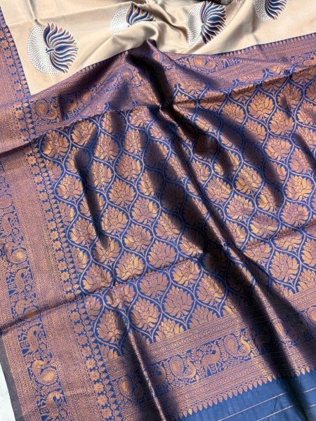 Navy Blue Banarasi Silk Saree With Lotus Zari Pallu Premium Traditional Look Banarasi Saree Wholesale