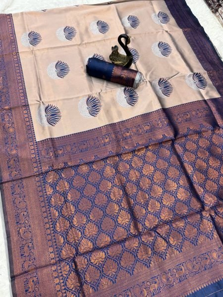Navy Blue Banarasi Silk Saree With Lotus Zari Pallu Premium Traditional Look Banarasi Saree Wholesale