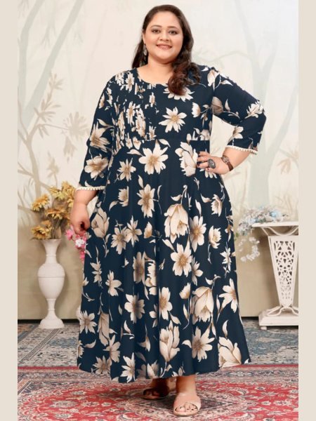Navy Blue Comfortable Rayon Kurti for Office and Daily Wear Plus Size Kurti / Gown