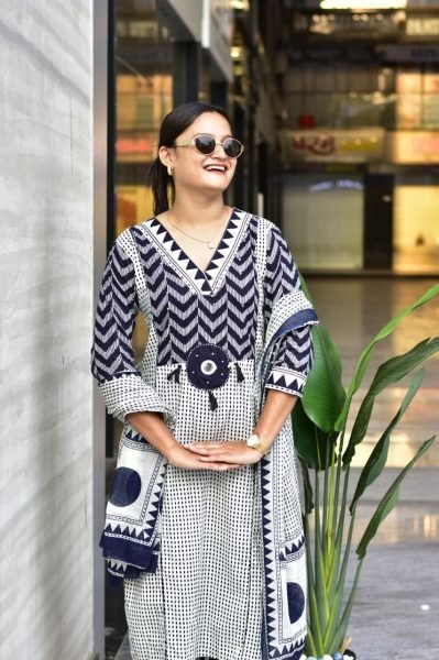 Navy Blue Comfortable Straight Fit Kurta for Casual and Office Wear Printed Kurtis