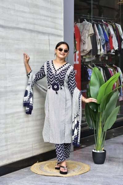 Navy Blue Comfortable Straight Fit Kurta for Casual and Office Wear Printed Kurtis