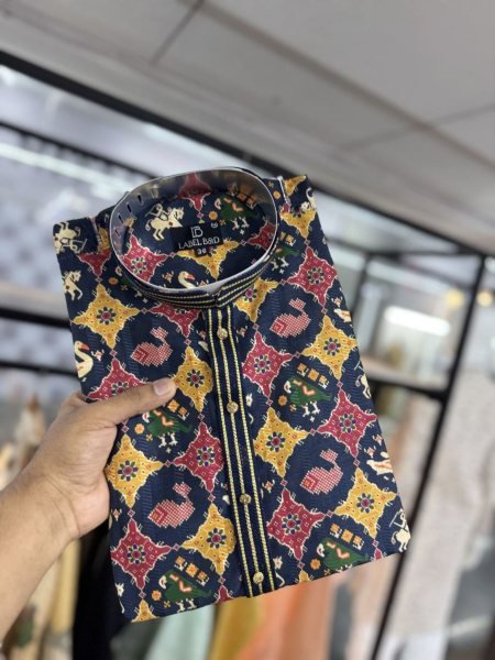Navy Blue Designer Pintex Work Kurta for Men Traditional Wear Mens Wear