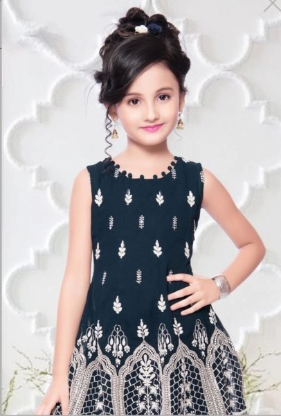 Navy Blue Faux Georgette Plazzo Suit With Sequence Work  Girls Wear