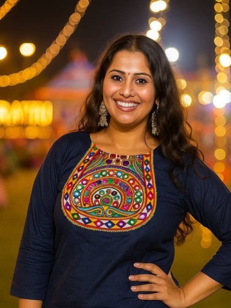 Navy Blue Festival Kurti in Heavy Rayon with Mirror Detailing Ready to Wear for Navratri 2025 