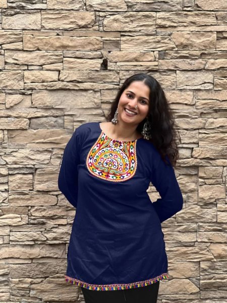Navy Blue Festival Kurti in Heavy Rayon with Mirror Detailing Ready to Wear for Navratri 2025 Navratri Collection