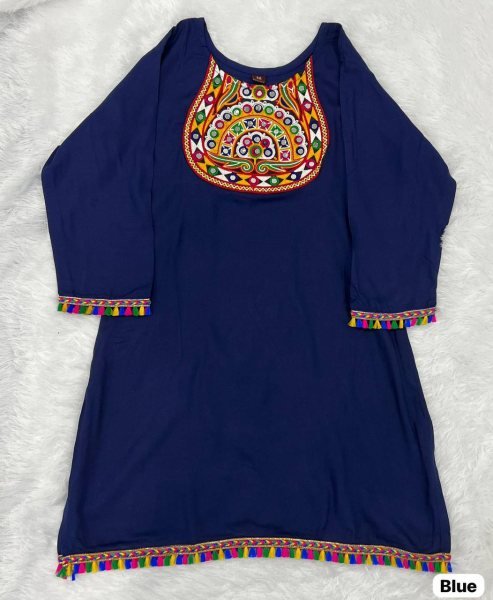 Navy Blue Festival Kurti in Heavy Rayon with Mirror Detailing Ready to Wear for Navratri 2025 Navratri Collection