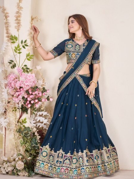 Midnight Navy Fox Georgette Lehenga Embroidered Beauty for Sangeet Nights  Lehenga