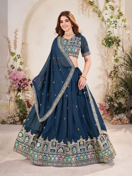Midnight Navy Fox Georgette Lehenga Embroidered Beauty for Sangeet Nights Designer Lehenga Choli