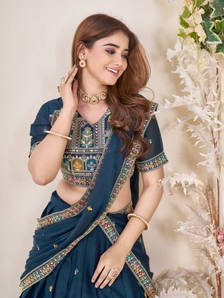 Midnight Navy Fox Georgette Lehenga Embroidered Beauty for Sangeet Nights Designer Lehenga Choli