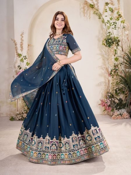 Midnight Navy Fox Georgette Lehenga Embroidered Beauty for Sangeet Nights Designer Lehenga Choli