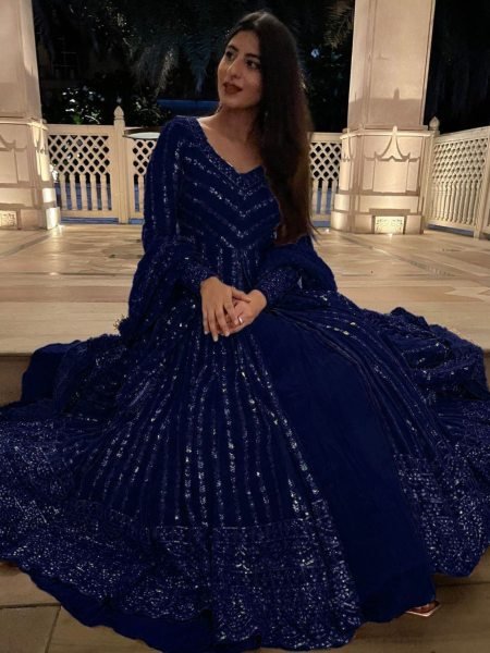 Navy Blue Georgette Lehenga with Thread Embroidery Elegant Party Choice