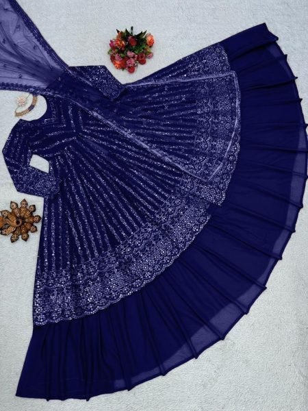 Navy Blue Georgette Lehenga with Thread Embroidery Elegant Party Choice Ready To Wear Collection