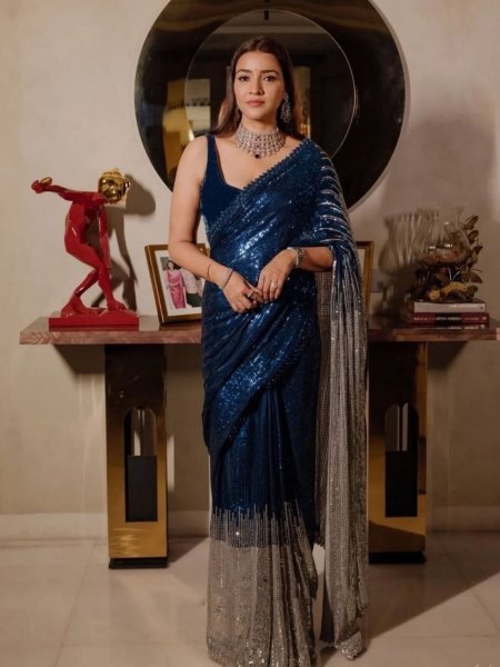 Navy Blue Georgette Saree with Heavy Work for Special Occasions at Wholesale Price Sarees 