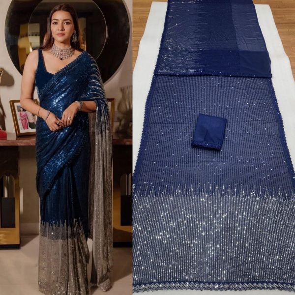 Navy Blue Georgette Saree with Heavy Work for Special Occasions at Wholesale Price Bollywood Fancy Sarees Wholesale
