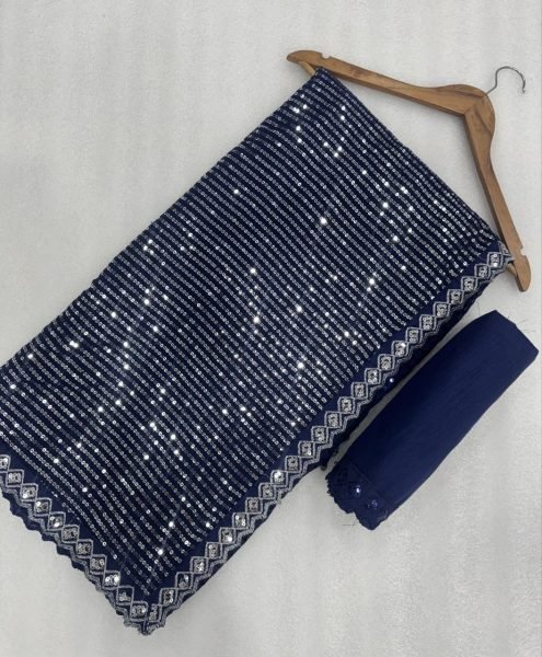 Navy Blue Georgette Saree with Heavy Work for Special Occasions at Wholesale Price Bollywood Fancy Sarees Wholesale