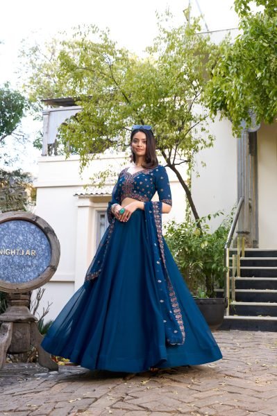 Navy Blue Georgette Sequins Work Party Wear Traditional Lehenga Choli Designer Lehenga Choli
