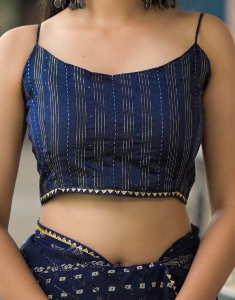 Navy Blue Georgette Silk Saree with Dori Lace Border and Fancy Tapeta Blouse at Low Price Georgette Sarees Wholesale