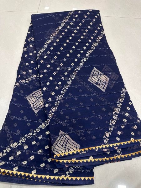 Navy Blue Georgette Silk Saree with Dori Lace Border and Fancy Tapeta Blouse at Low Price Georgette Sarees Wholesale