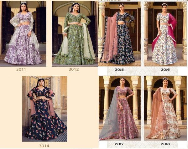 Navy Blue Heavy Floral Print Crushed Silk Lehenga with Soft Net Dupatta  Designer Lehenga Choli